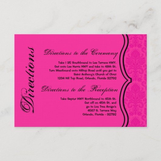 3x5 Direction Card Hot-Pink Bla Damask Lace Print Informatiekaartje (Voorkant)