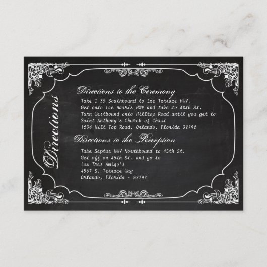 3x5 Direction Card Wedding Chalkboard  Cha Informatiekaartje (Voorkant)
