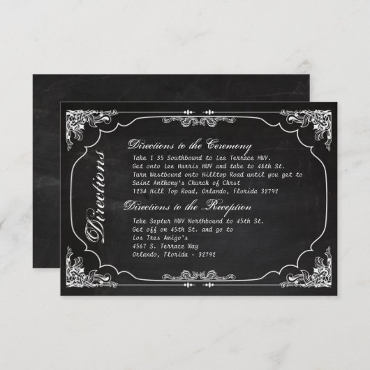 3x5 Direction Card Wedding Chalkboard  Cha Informatiekaartje (Voorkant / Achterkant)