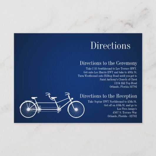 3x5 Direction Card Whimsical Navy Double Bike Informatiekaartje (Voorkant)