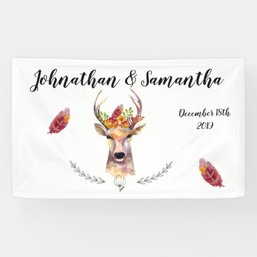 3'x5' gepersonaliseerde banner Boho Deer Buck Head (Horizontaal)