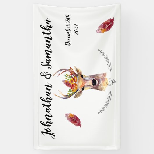 3'x5' gepersonaliseerde banner Boho Deer Buck Head (Verticaal)