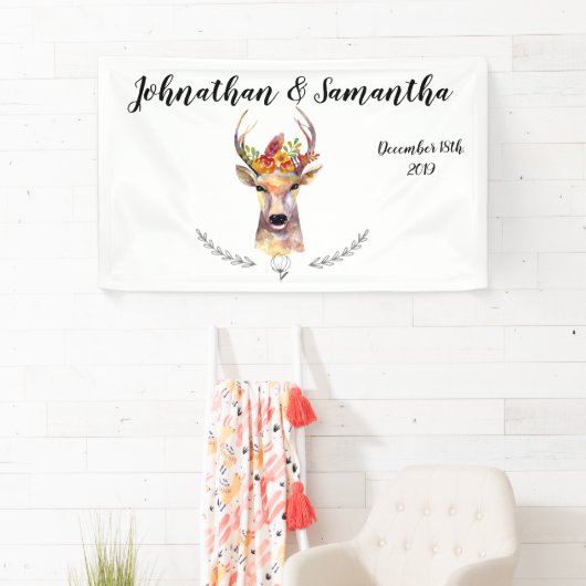 3'x5' gepersonaliseerde banner Boho Deer Buck Head (Insitu)