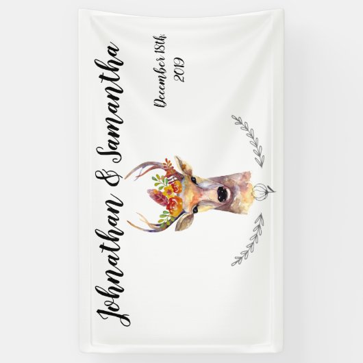 3'x5' gepersonaliseerde banner Boho Deer Buck Head (Verticaal)