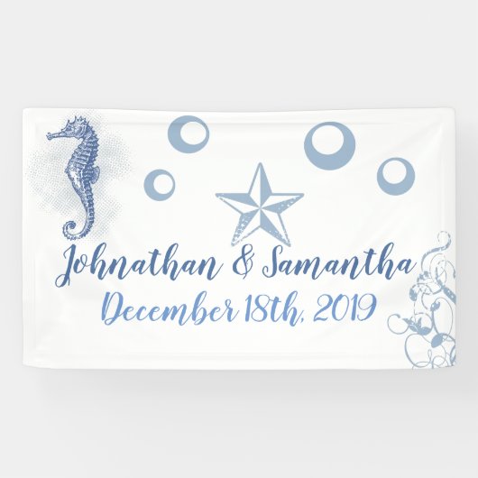 3'x5' gepersonaliseerde banner Seahorse Ocean Beac (Horizontaal)