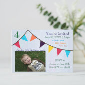 3x5 Jongens Verjaardag Uitnodiging Blauw Gestreept (Staand voorkant)