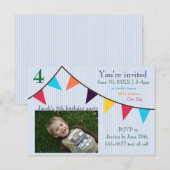 3x5 Jongens Verjaardag Uitnodiging Blauw Gestreept (Voorkant / Achterkant)