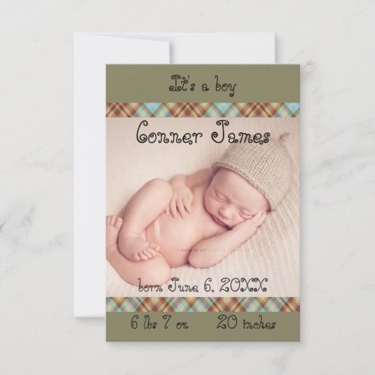 3x5 Newborn Baby Boy Pset Aankondiging Eenvoudig (Voorkant)