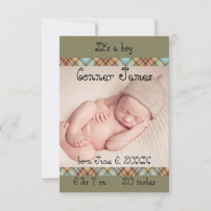 3x5 Newborn Baby Boy Pset Aankondiging Eenvoudig