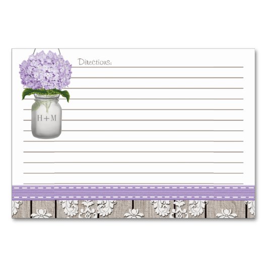 3x5 Paarse Hydrangea Mason Jar Recept Kaarten (Achterkant)