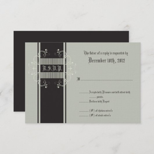 3x5 R.S.V.P. Antwoord kaart zwart Stropdas Affair  (Voorkant / Achterkant)