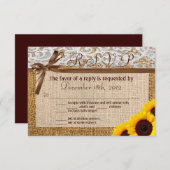 3x5 R.S.V.P. Antwoordkaart Zonnebloem Lace Burlap RSVP Kaartje (Voorkant / Achterkant)