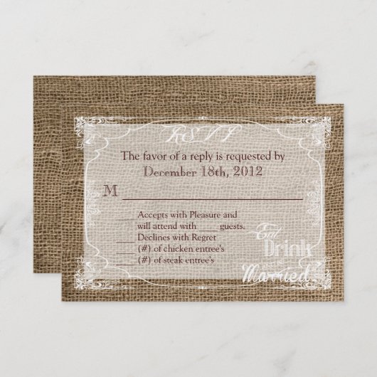 3x5 R.S.V.P. Beantwoorden Kaart Eet Drink Wees get (Voorkant / Achterkant)