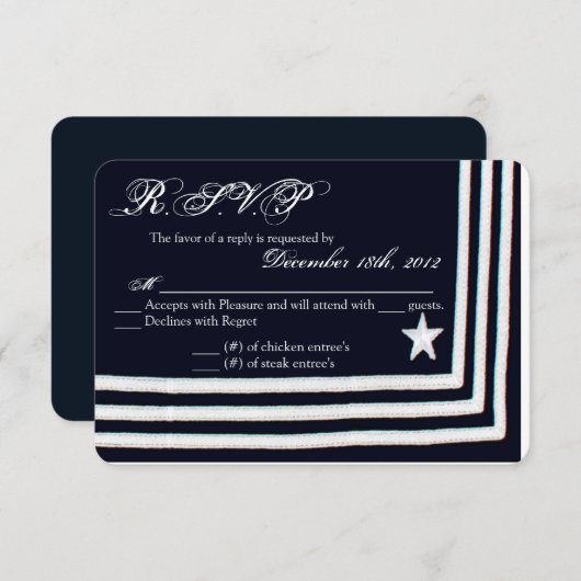 3x5 R.S.V.P. Beantwoorden Kaart Navy Summer Dress  (Voorkant / Achterkant)