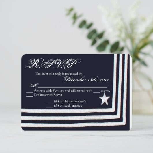 3x5 R.S.V.P. Beantwoorden Kaart Navy Summer Dress  (Staand voorkant)