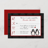 3x5 R.S.V.P. Beantwoorden Kaart Pinguïn Liefde Paa (Voorkant / Achterkant)