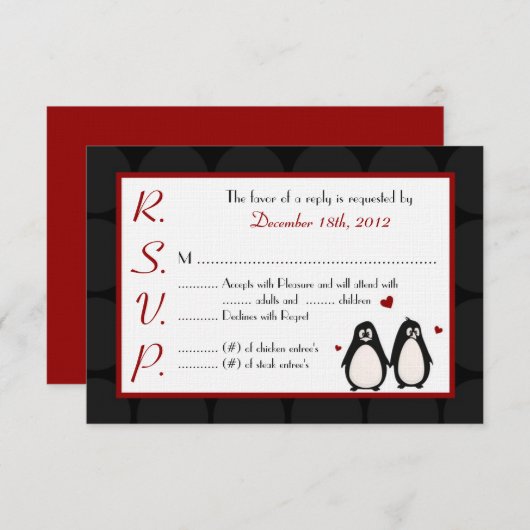 3x5 R.S.V.P. Beantwoorden Kaart Pinguïn Liefde Paa (Voorkant / Achterkant)