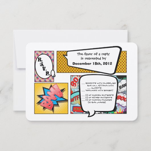 3x5 R.S.V.P. Reagkaart Comic Strip Book Pop Art RSVP Kaartje (Voorkant)