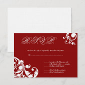 3x5 R.S.V.P. Reagkaart Crimson Red Floral Foliage RSVP Kaartje (Voorkant / Achterkant)
