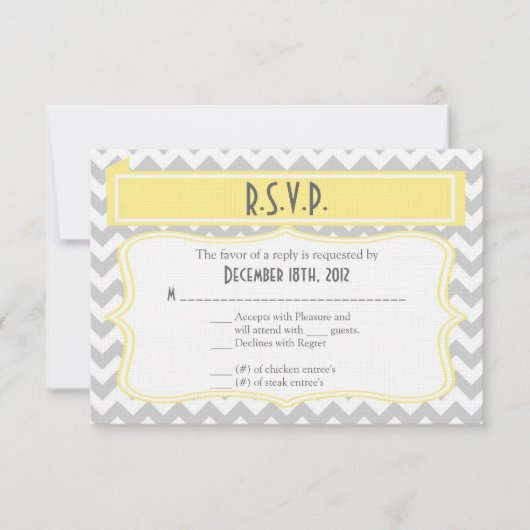 3x5 R.S.V.P. Reply Card Chevron Stripe Grey Yellow RSVP Kaartje (Voorkant)