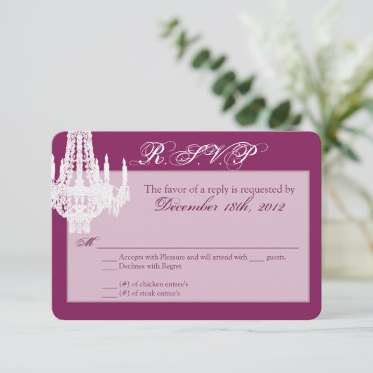 3x5 R.S.V.P. Reply Card Crystal Chandelier Glitz RSVP Kaartje (Staand voorkant)