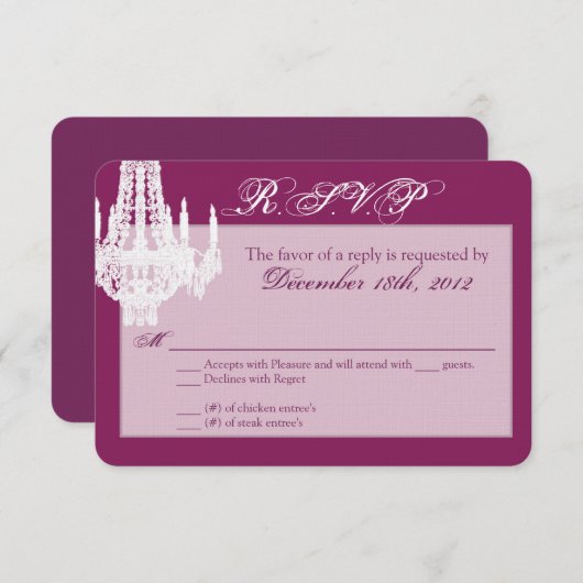 3x5 R.S.V.P. Reply Card Crystal Chandelier Glitz RSVP Kaartje (Voorkant / Achterkant)