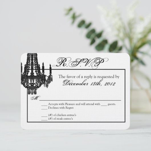 3x5 R.S.V.P. Reply Card Crystal Chandelier Glitz RSVP Kaartje (Staand voorkant)