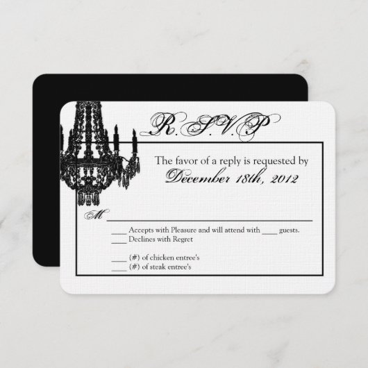3x5 R.S.V.P. Reply Card Crystal Chandelier Glitz RSVP Kaartje (Voorkant / Achterkant)