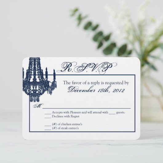 3x5 R.S.V.P. Reply Card Crystal Chandelier Glitz RSVP Kaartje (Staand voorkant)