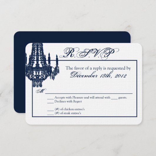 3x5 R.S.V.P. Reply Card Crystal Chandelier Glitz RSVP Kaartje (Voorkant / Achterkant)