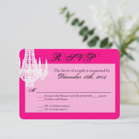 3x5 R.S.V.P. Reply Card Crystal Chandelier Glitz RSVP Kaartje (Staand voorkant)