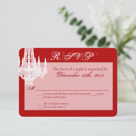 3x5 R.S.V.P. Reply Card Crystal Chandelier Glitz RSVP Kaartje (Staand voorkant)