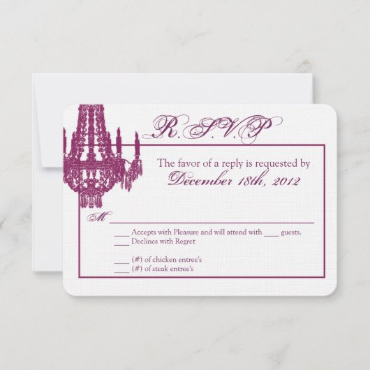 3x5 R.S.V.P. Reply Card Crystal Chandelier Glitz RSVP Kaartje (Voorkant)