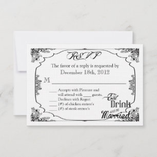 3x5 R.S.V.P. Reply Card Eat Drink moet wit zijn RSVP Kaartje