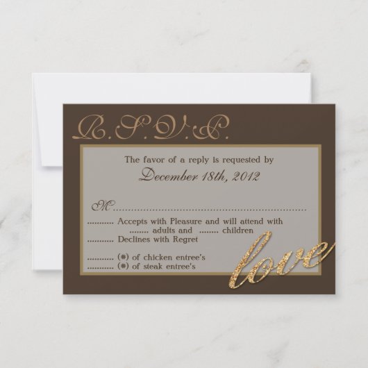 3x5 R.S.V.P. Reply Card Gold Foil Glitter Love RSVP Kaartje (Voorkant)
