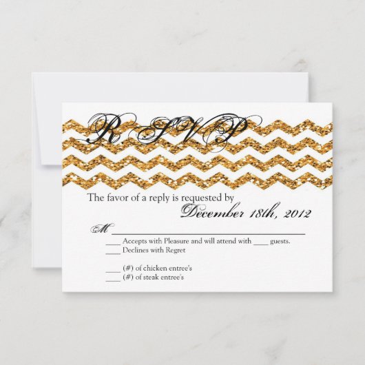 3x5 R.S.V.P. Reply Card Gold Glitter Chevron Strip RSVP Kaartje (Voorkant)