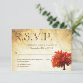 3x5 R.S.V.P. Reply Card Herfst Tree Aged Paper Vin RSVP Kaartje (Staand voorkant)