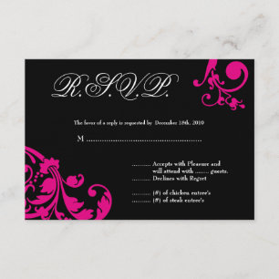3x5 R.S.V.P. Reply Card Hot Pink Floral Foliage RSVP Kaartje