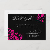 3x5 R.S.V.P. Reply Card Hot Pink Floral Foliage RSVP Kaartje (Voorkant / Achterkant)