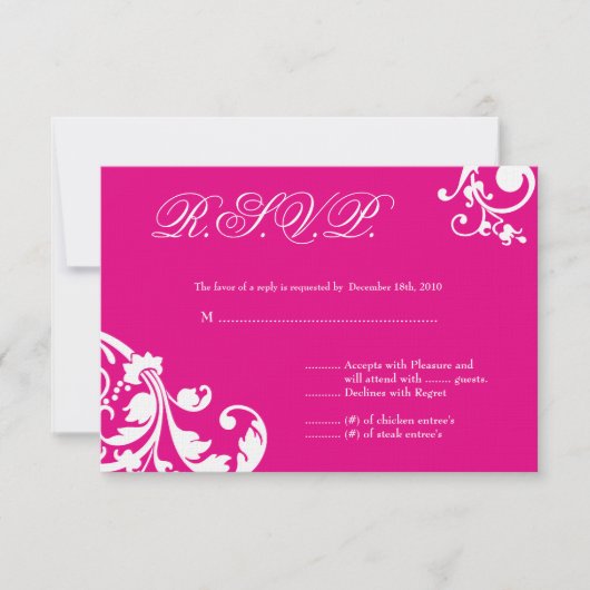 3x5 R.S.V.P. Reply Card Hot Pink Floral Foliage RSVP Kaartje (Voorkant)