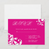 3x5 R.S.V.P. Reply Card Hot Pink Floral Foliage RSVP Kaartje (Voorkant / Achterkant)