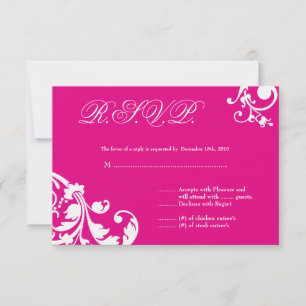 3x5 R.S.V.P. Reply Card Hot Pink Floral Foliage RSVP Kaartje