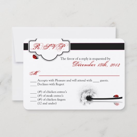 3x5 R.S.V.P. Reply Card Lady Bug Dandilion Flower RSVP Kaartje (Voorkant)