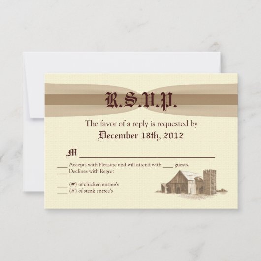 3x5 R.S.V.P. Reply Card  Land Barn Boerderij RSVP Kaartje (Voorkant)