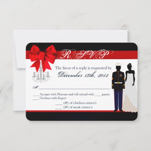 3x5 R.S.V.P. Reply Card Marine Uniform Groom Bride RSVP Kaartje (Voorkant)
