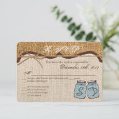 3x5 R.S.V.P. Reply Card Mason Jar Burlap Country RSVP Kaartje (Staand voorkant)