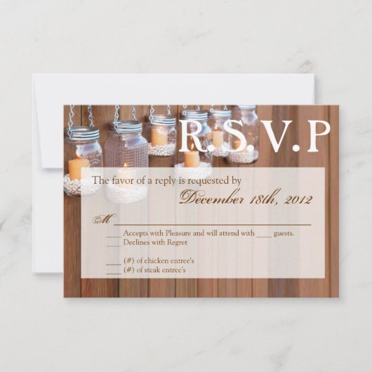 3x5 R.S.V.P. Reply Card Mason Jar Candle Lights RSVP Kaartje (Voorkant)