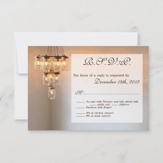 3x5 R.S.V.P. Reply Card Mason Jar Chandelier Candl RSVP Kaartje (Voorkant)