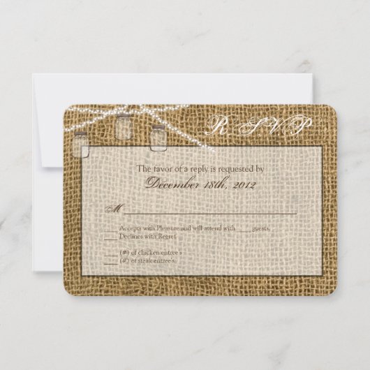 3x5 R.S.V.P. Reply Card Mason Jar String Lights RSVP Kaartje (Voorkant)