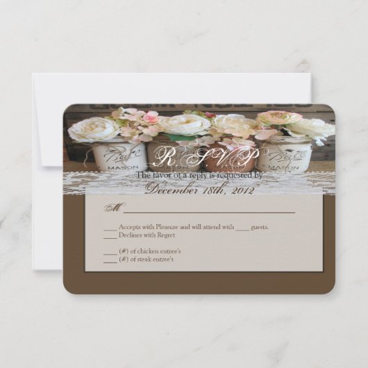 3x5 R.S.V.P. Reply Card Mason Jars met Rozen RSVP Kaartje (Voorkant)